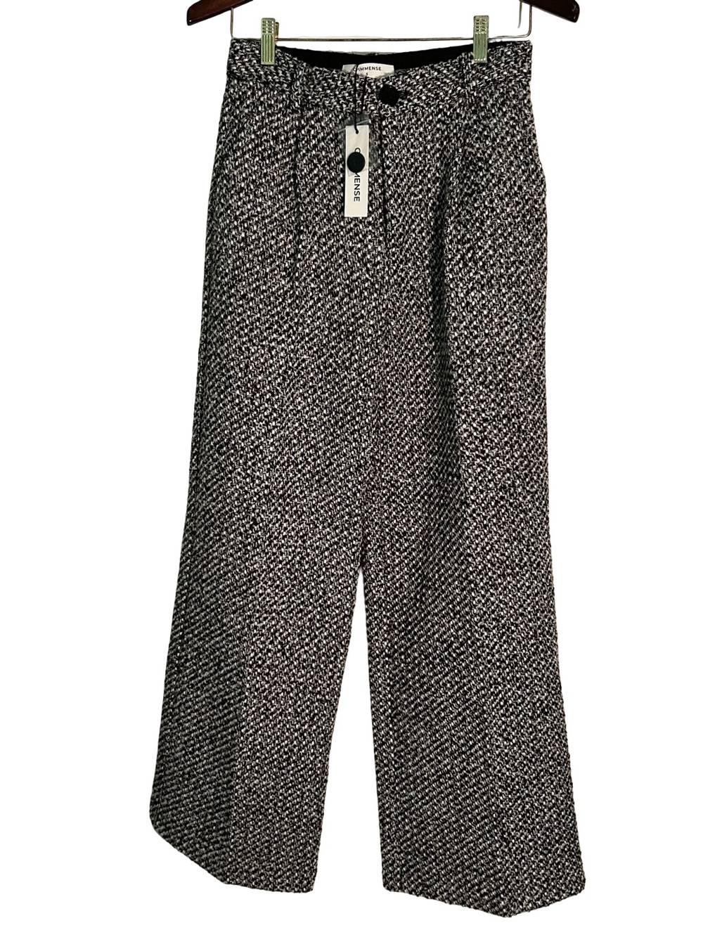 Commense Black and White Wide-Leg Tweed Pants